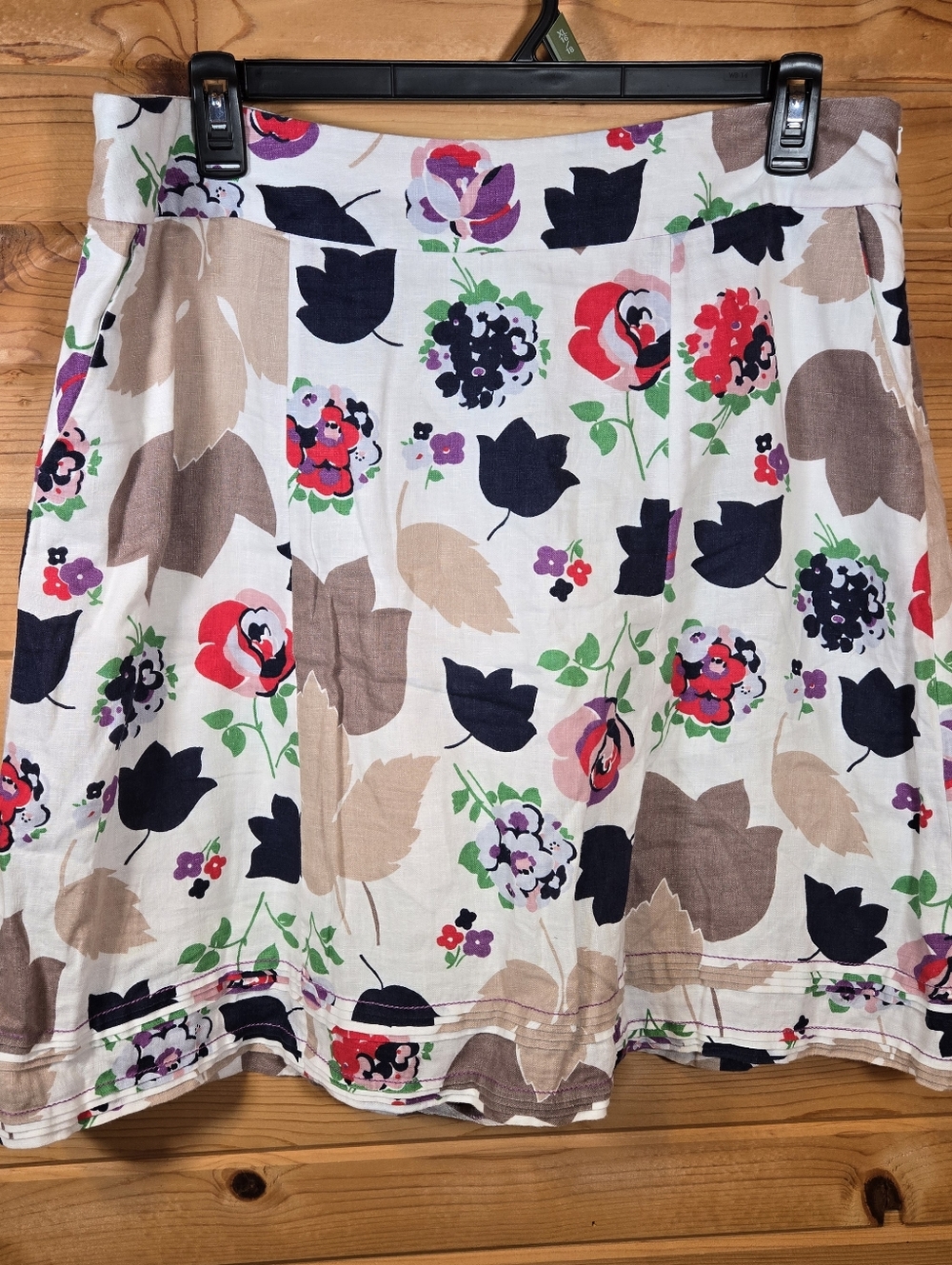 Boden Women's A-Line Skirt 16R Linen Floral Print Lined Knee Length Pockets
